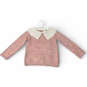 Pink Sweater with Lace Collar 2T NWOT